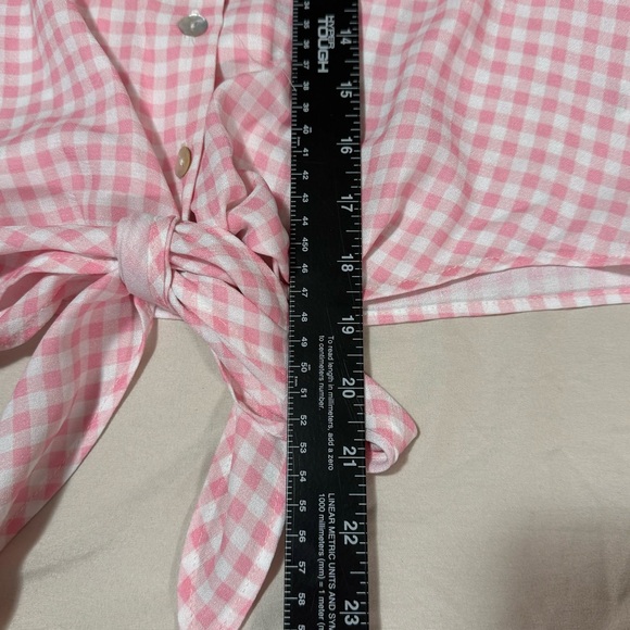 Show Me Your Mumu Button Down Pink Plaid Tie Sleeveless Western Blouse Size S - Picture 5 of 5